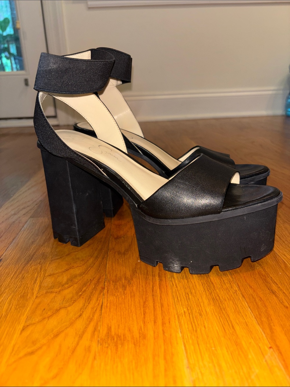 Black Platform Block Heel